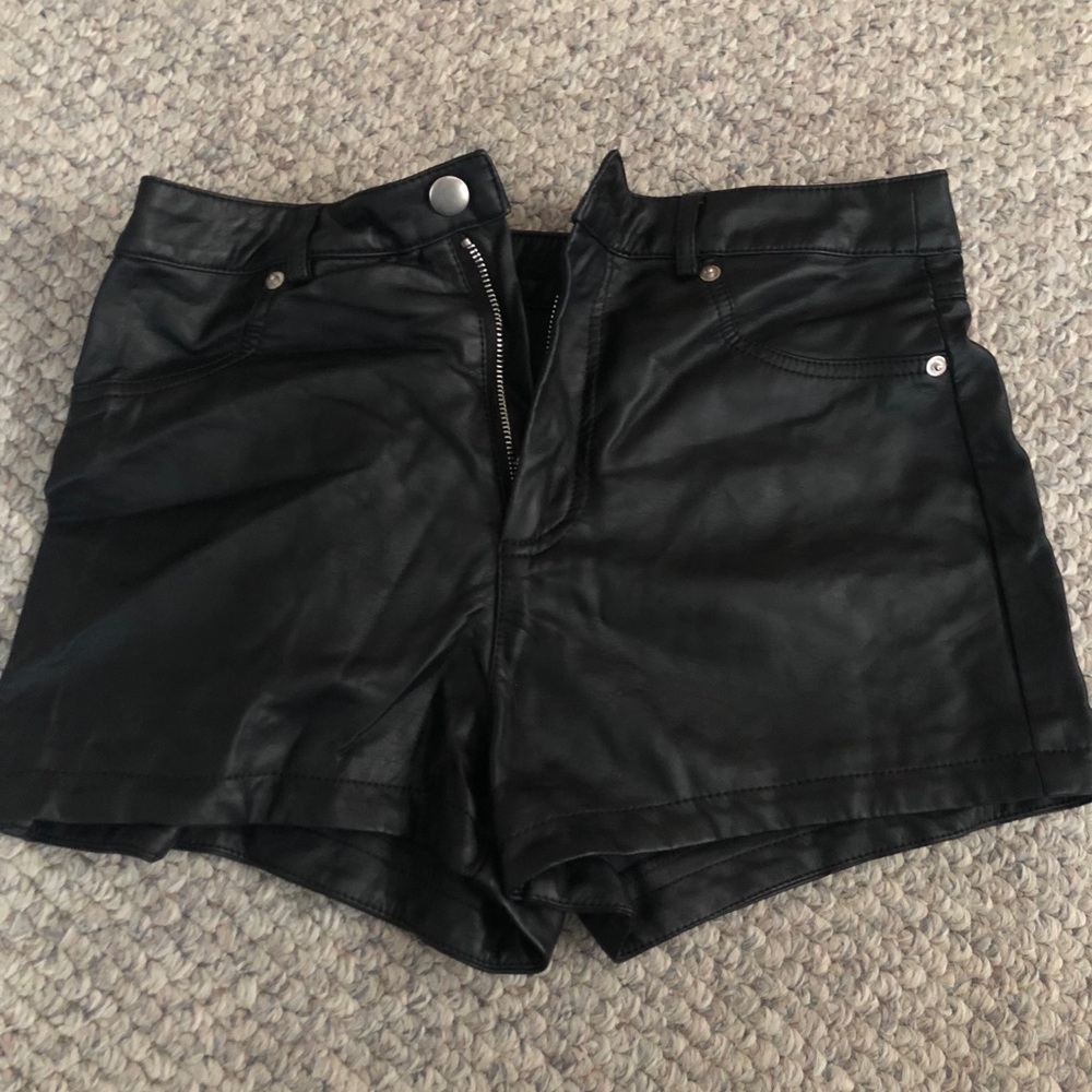 Black faux leather shorts